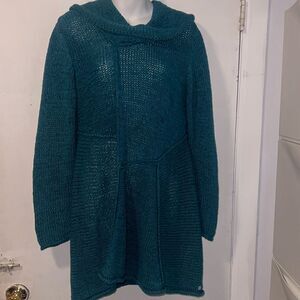 ANTHROPOLOGIE PURE HANDKNIT Teal knit Cowl Neck Sweater Dress-M/L